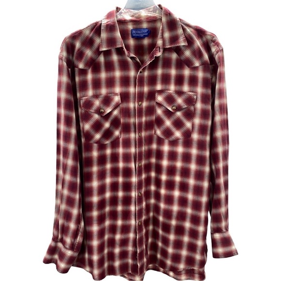 Pendleton Men’s Plaid Snap Button Long Sleeve Lightweight Shirt Size Large - Picture 2 of 8
